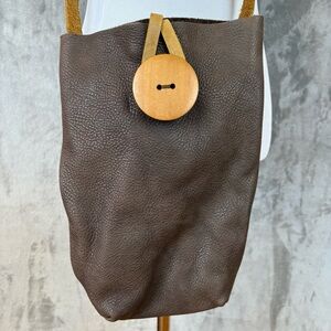 Estudio Artesana Wooden Button Brown Leather Crossbody Bag OS